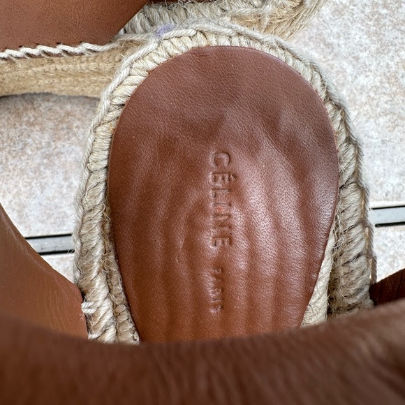 Celine Tan Jute Leather Wrap around Wedge Platform Espadrilles - Picture 5 of 16